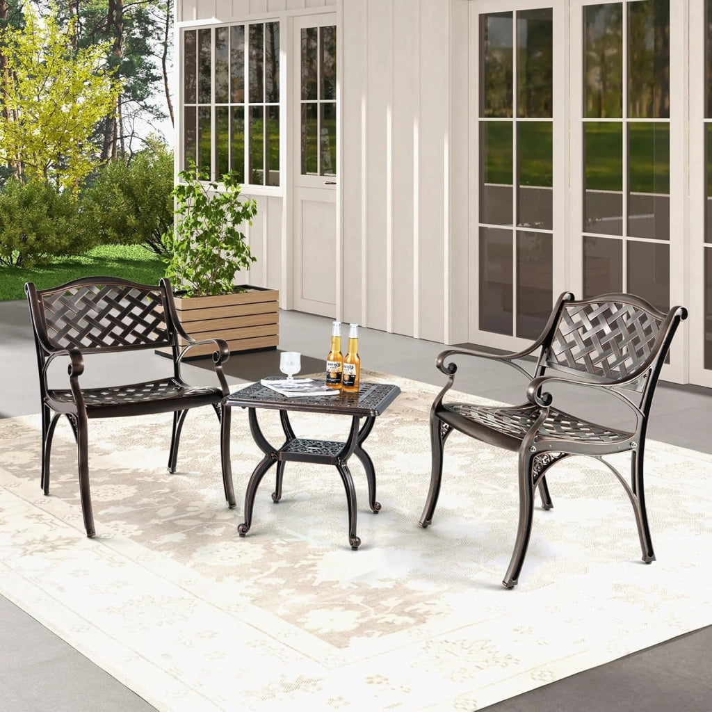 Set di 2 sedie da giardino, da bistrò, resistenti alle intemperie, in alluminio pressofuso, da giardino, da giardino, da terrazza, ergonomiche con schienali e braccioli, da giardino anticato,