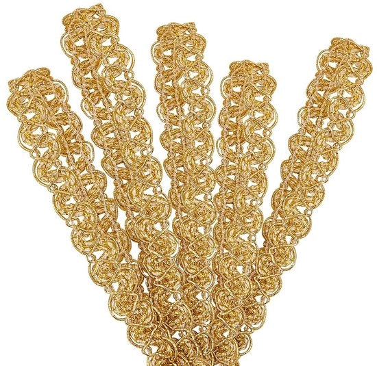 Corda Gevlokt 20 Metri - Fili di Poliestere con Borchie - Giallo Oro - 10 mm Larghezza - Artigianato - Ideale per la Decorazione