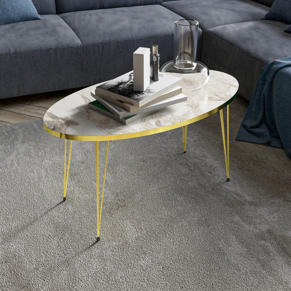 Tavolino Basso da caffè 'Skævinge' (AxLxP) 43 x 90 x 50 cm Tavolino da Salotto con 4 Gambe a Forcina e Piano Ovale -