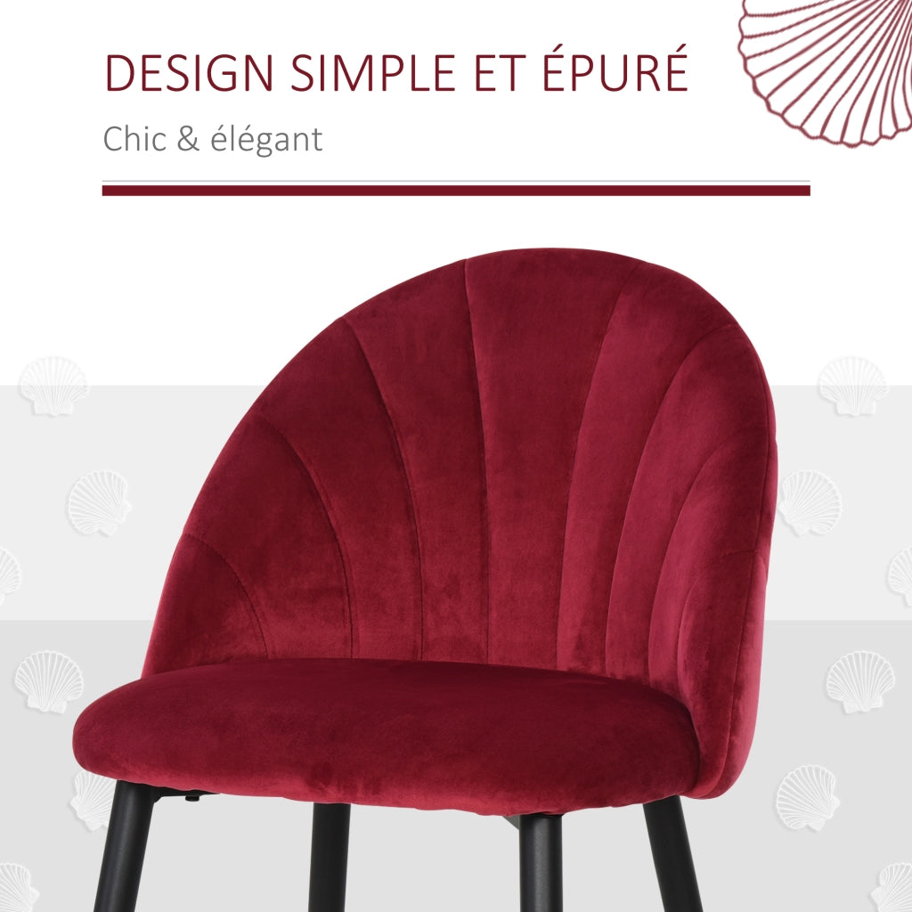 Set di 2 Sedie da Pranzo in Velluto ¨C Zephmum ¨C Bordeaux, Struttura Metallo Nero, 52x54x79 cm