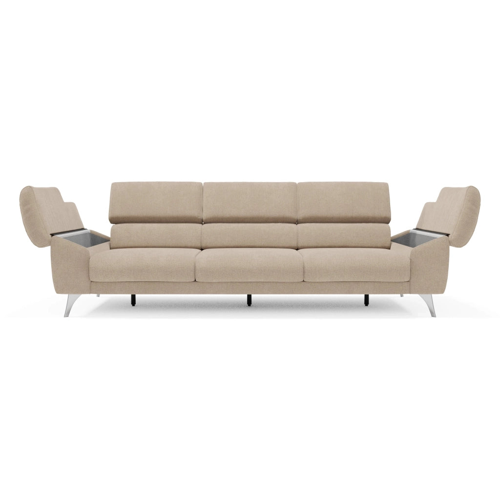 Donatello Divano con 3 sedute allungabili braccioli contenitore e poggiatesta reclinabili in tessuto smacchiabile T23 265 cm beige