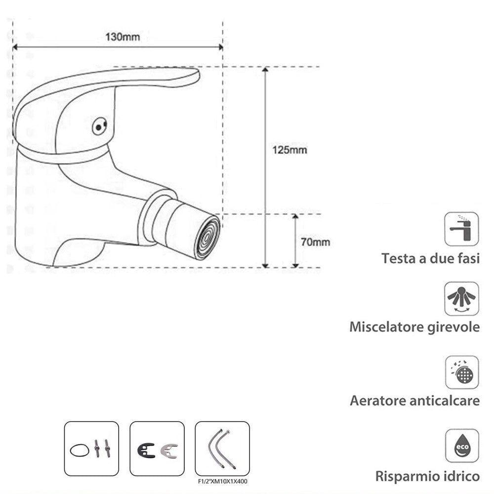 Trade Shop - Rubinetto Miscelatore Cromato Da Casa Bagno Per Bidet Monocomando Kit Montaggio -