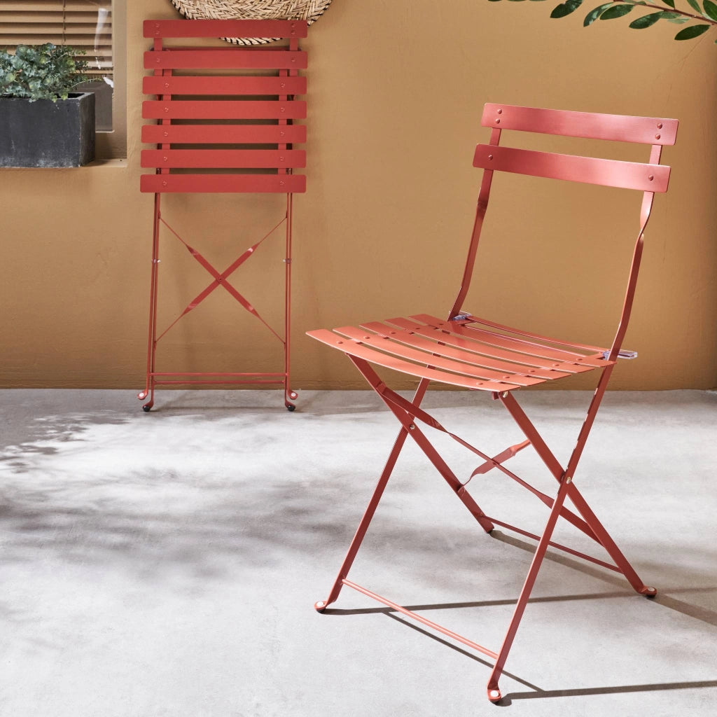 Set 2 sedie da giardino bistrot pieghevole in metallo, terracotta