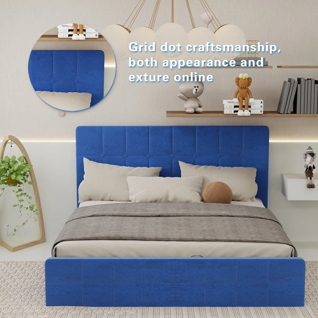 letto imbottito flanella blu 160 x 200 cm