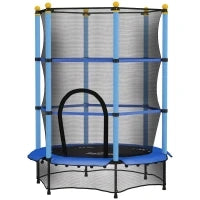 Tappeto Elastico per Bambini con Rete di Sicurezza e Pali Imbottiti Età 3-10 Anni, Ø140 x 190 cm, Blu
