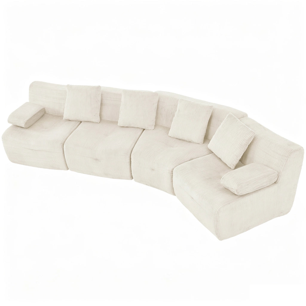 Divano modulare 4 posti 311x90x65 cm in ciniglia beige chiaro, senza montaggio –