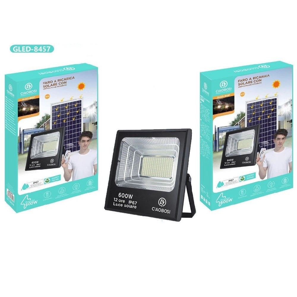 Trade Shop - Faro A Led Luce Ricarica Solare Ip67 600w Con Crepuscolare Telecomando Gled-8457 -