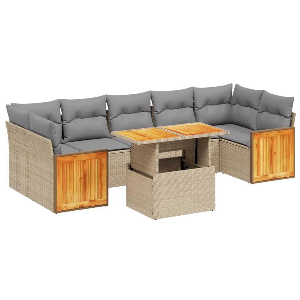 Set Divano da Giardino 8 pz con Cuscini Beige in Polyrattan 3273873