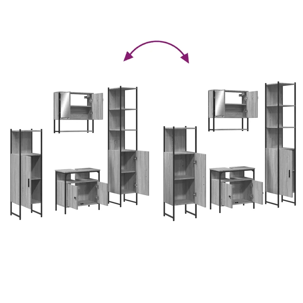 Set Mobili da Bagno 4 pz Grigio Sonoma in Legno Multistrato