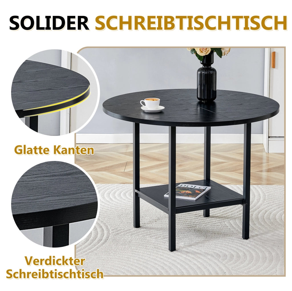 Tavolo da pranzo rotondo Ø100 cm con ripiano, nero