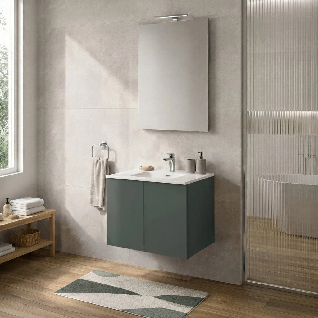 Mobile bagno sospeso 60 cm verde due ante e lavabo Tierra