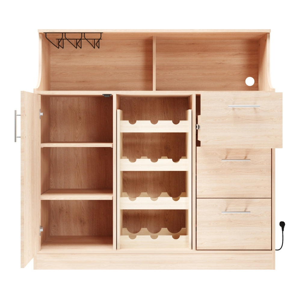 Credenza 120x40x121 cm con LED; presa elettrica; portabottiglie e portacalic