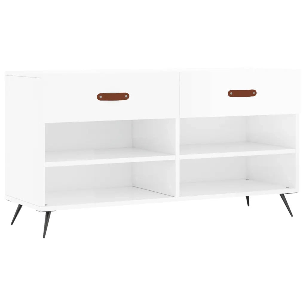 Panca Porta Scarpe-Sgabello-Panca Scarpiera Bianco Lucido 102x35x55 cm Legno Multistrato 703933