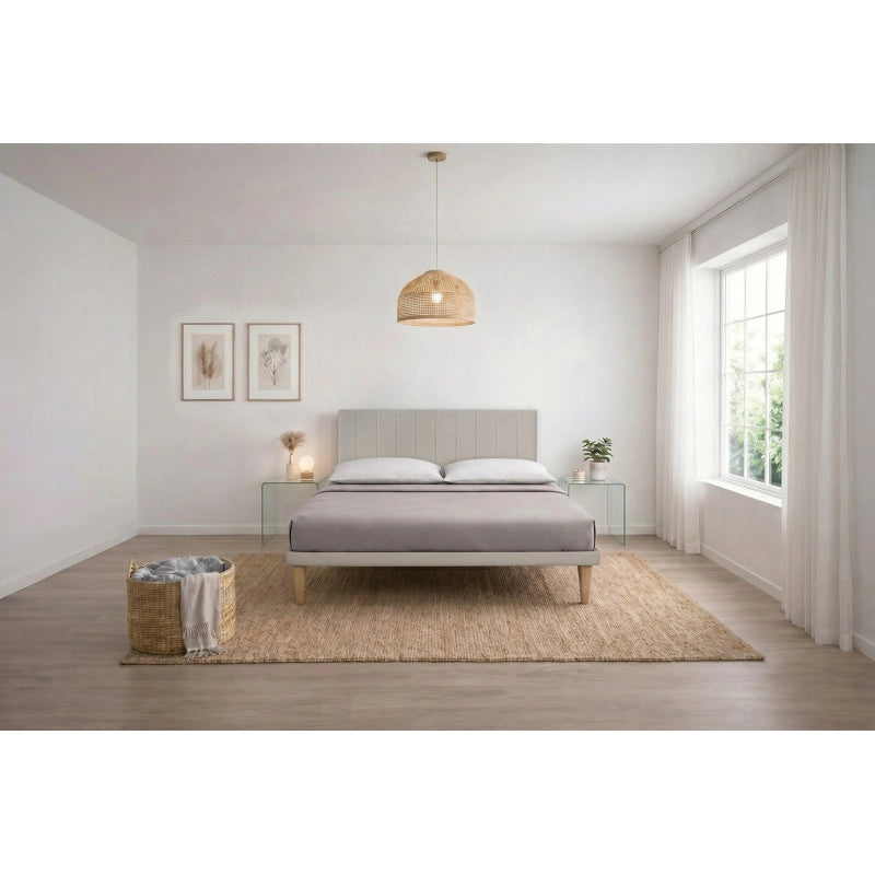 Letto imbottito Letto Matrimoniale alla Francese 140x200 cm Vertical - Similpelle,Tortora,Con rete