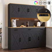 Credenza buffet 150x40x180 cm con LED; 2 prese; USB-A/C; portabicchieri; nero