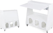 Scrivania per Computer, Postazione di Lavoro con Piano Pieghevole, Ruote con Freno, Ripiano Aperto e 2 Scomparti, Scrivania Salvaspazio per Studio e Soggiorno, 78,5 x 57,5 x 80 cm (Bianco)