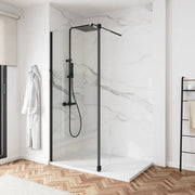 Doccia walk-in 110cm + anta 40cm vetro 8mm trasparente profili neri | Keros