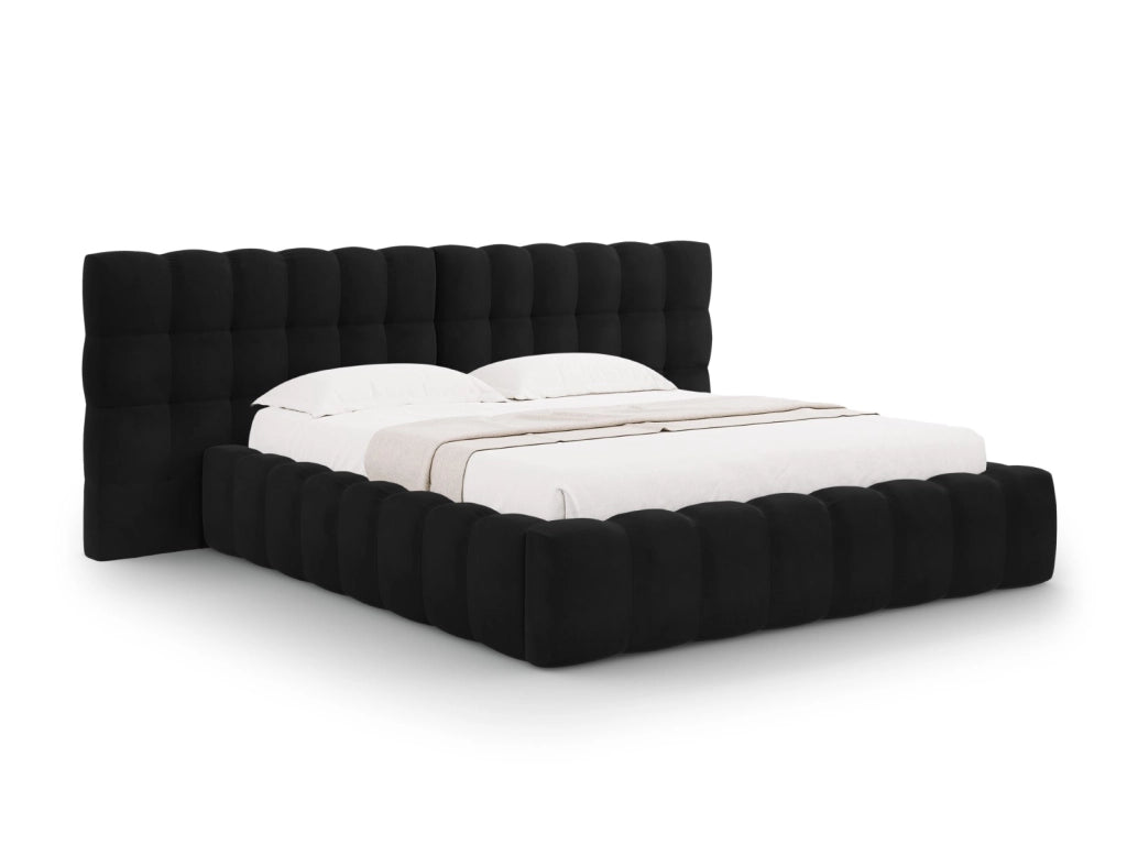 Cosmopolitan Design - Letto a cassettone con testiera doppia "Bali" 180x200cm in velluto nero 
