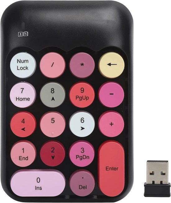 Tastieristica numerica meccanica, 18 tasti, tastieristica numerica 2.4G wireless, tastieristica numerica retro colorata con diverse opzioni, compatibile con PC, laptop e altri dispositivi. (Nero e rosa)