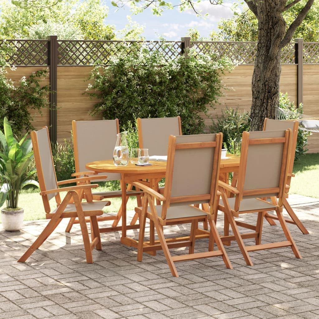 Set da pranzo da giardino 7 pezzi in legno massello di acacia e textilene, set tavolo e sedie da giardino, tavolo terrazza esterna e sedie, set terrazza, mobili da giardino esterno - 3279323