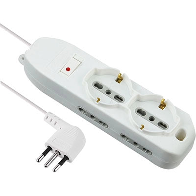 MULTIPRESA BIPASSO + SCHUKO + TERMICO ELECTRALINE - BIANCO POSTI 6 2P+T 10A n°XMMQ 3X075 MT 2- 2 pezzi