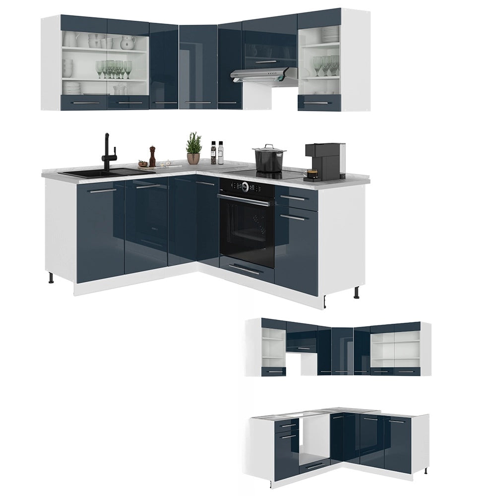 Mobili da cucina Fame-Line Blu scuro lucido/Bianco 190 x 160 cm, PL Rovere Vicco