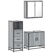Set Mobili da Bagno | Armadio da bagno 3 pz Grigio Sonoma in Legno Multistrato