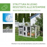 Pollaio per Galline Ovaiole da Esterno con Tetto Impermeabile e Zona di Corsa, Nidificazione in Legno, 160x75x80 cm, Grigio e Bianco