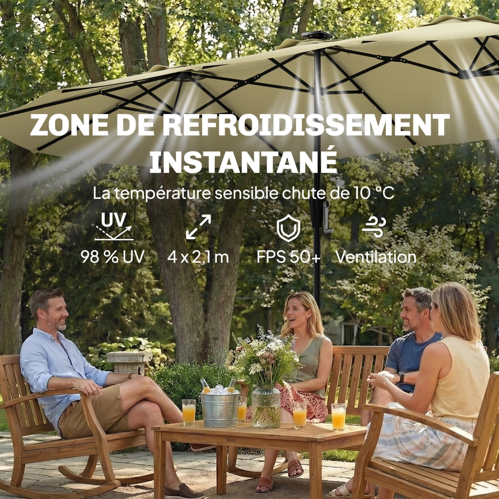 Ombrellone da Giardino Doppio LED Solare Rettangolare ¨C zephmum ¨C 395x215cm Beige