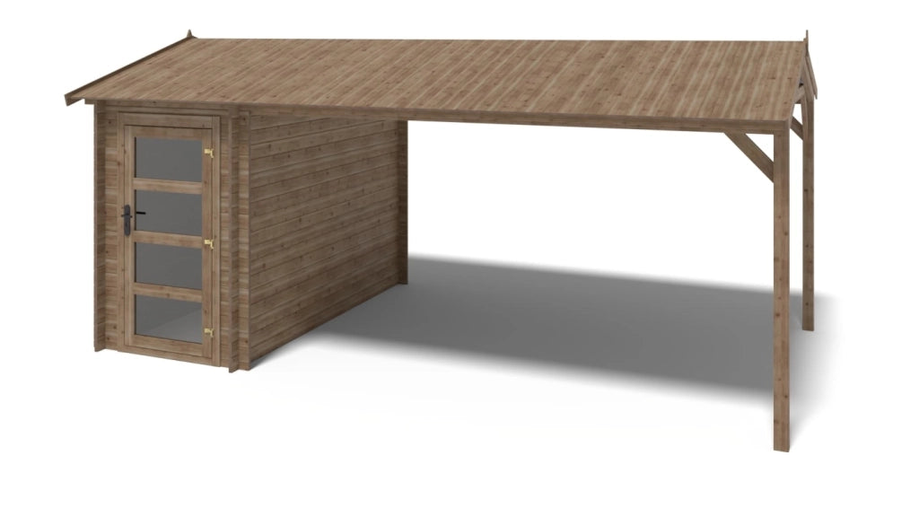 Casetta da giardino in legno – 1.5x3 m con estensione 4x2.76 m - 15.56 m² - DOM673+DOS194 - ALTANKA