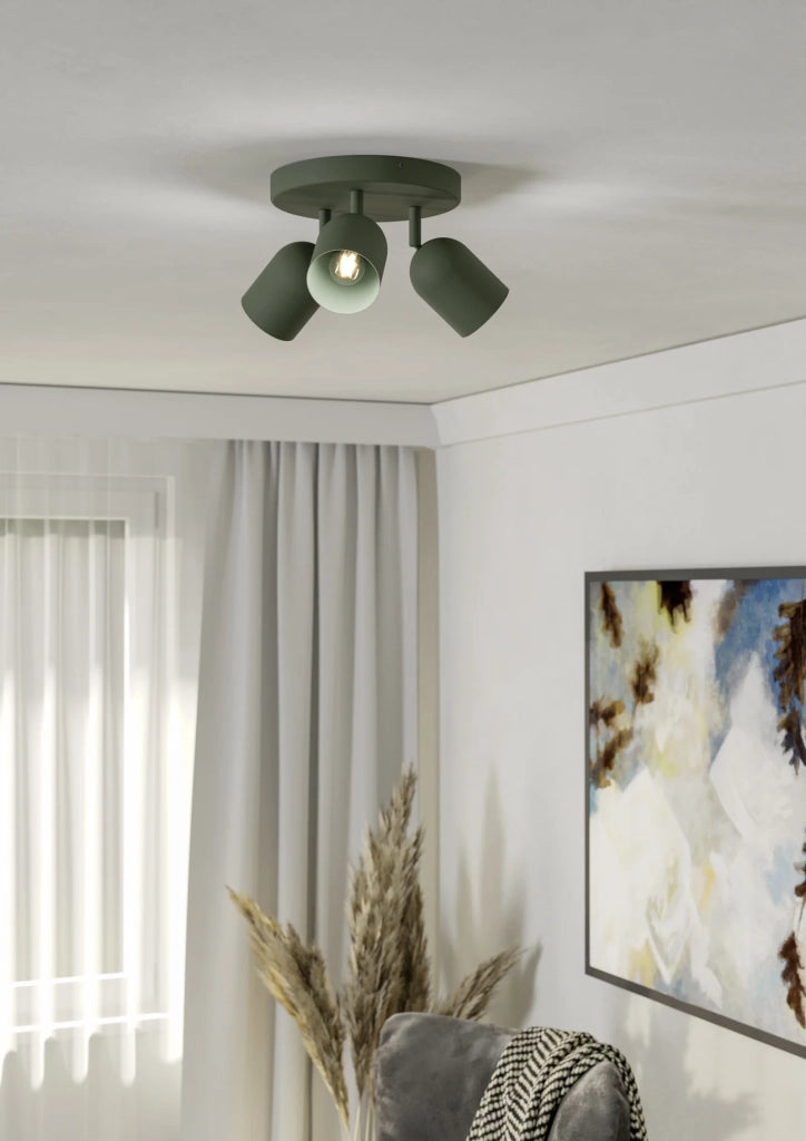 Faretti E Spot Moderno Tilston Acciaio Verde 3 Luci E14 Ip20