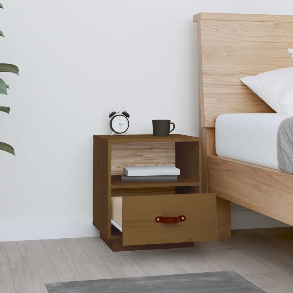Comodino-Tavolino da notte Marrone Ambrato 40x34x45 cm in Legno Massello di Pino 869381