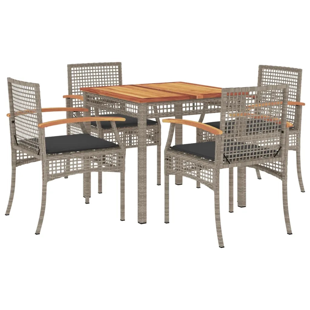 Set da Pranzo da Giardino 5 pz con Cuscini in Polyrattan Grigio