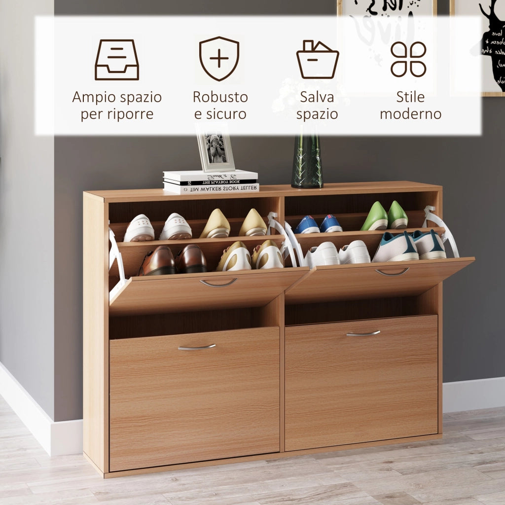 Scarpiera Salvaspazio Capacità 24 Paia Legno naturale 120x24x81 cm