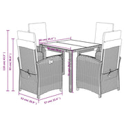 Set da Pranzo da Giardino 5 pz Nero con Cuscini in Polyrattan