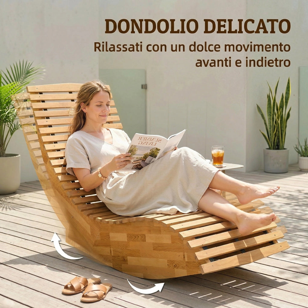 Set di 2 Sedia Dondolo Esterno. Sdraio Pieghevole Ergonomica Legno Acacia. Naturale.