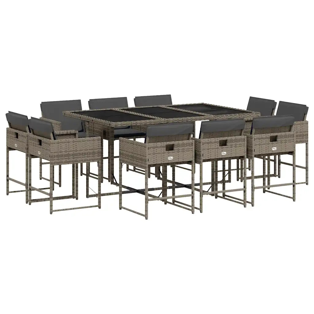 Set da Pranzo da Giardino 11pz con Cuscini in Polyrattan Grigio 3211388