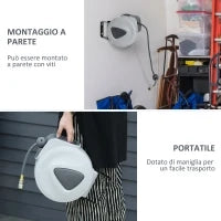 DURHAND Avvolgitubo Automatico 20m + 194cm con Attacco Φ1/4'', Montaggio a Parete e Ruotabile di 180°, Grigio