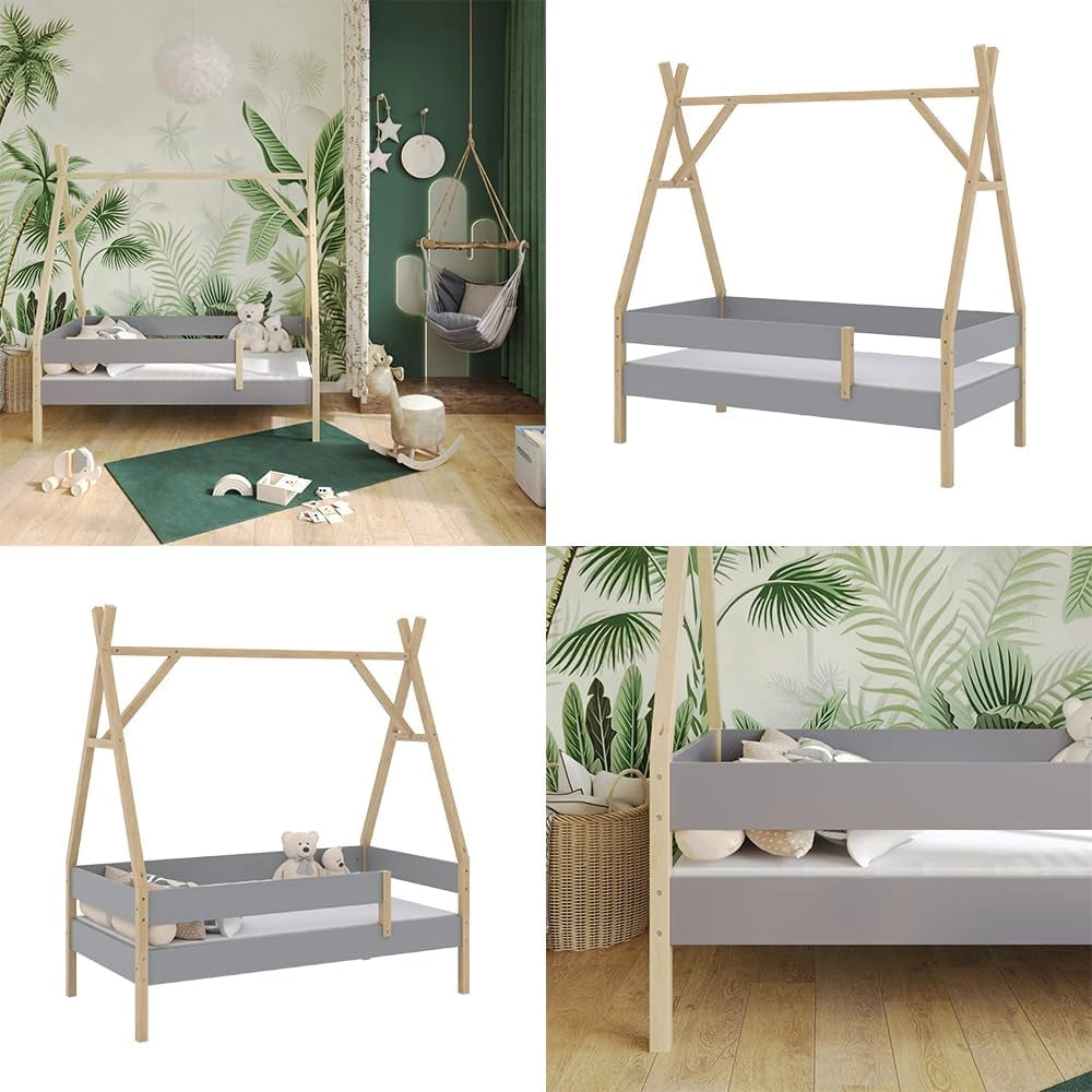 Letto Tipi Bali, Grigio, 80x160 cm con materasso, con ruote per un utilizzo flessibile sotto i letti a soppalco