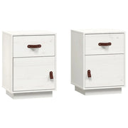 Set di 2 Comodini | Armadio da Notte | Mobiletto da notte Bianchi 40x34x55 cm in Legno Massello di Pino