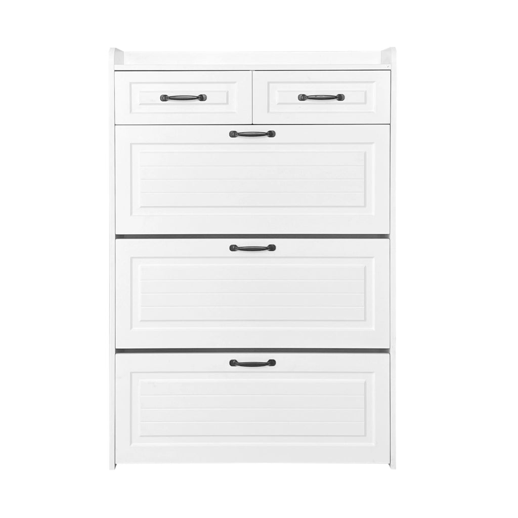 Scarpiera con 3 Ante e 2 Cassetti in Legno ¨C MINIMAL ¨C Bianco, 80x23.5x131 cm