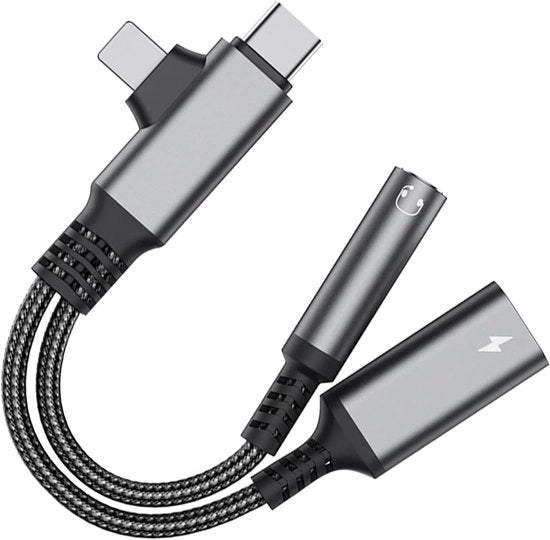 Adattatore 2-in-1 per Telefoni con Convertitore USB-C in Jack 3.5mm e Funzione di Ricarica