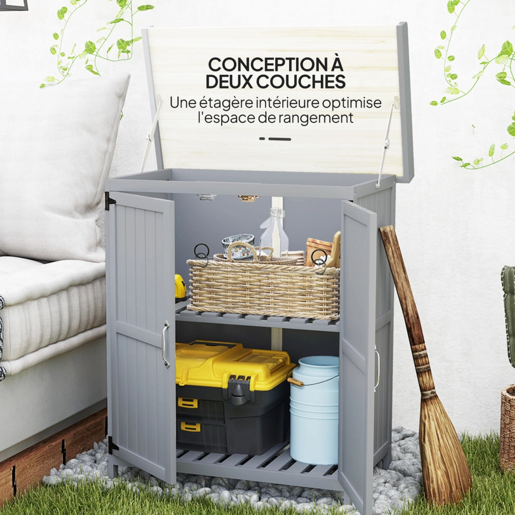 Armadio da giardino in legno ¨C Xylo ¨C 2 ante, ripiano, 74x43x88 cm, grigio