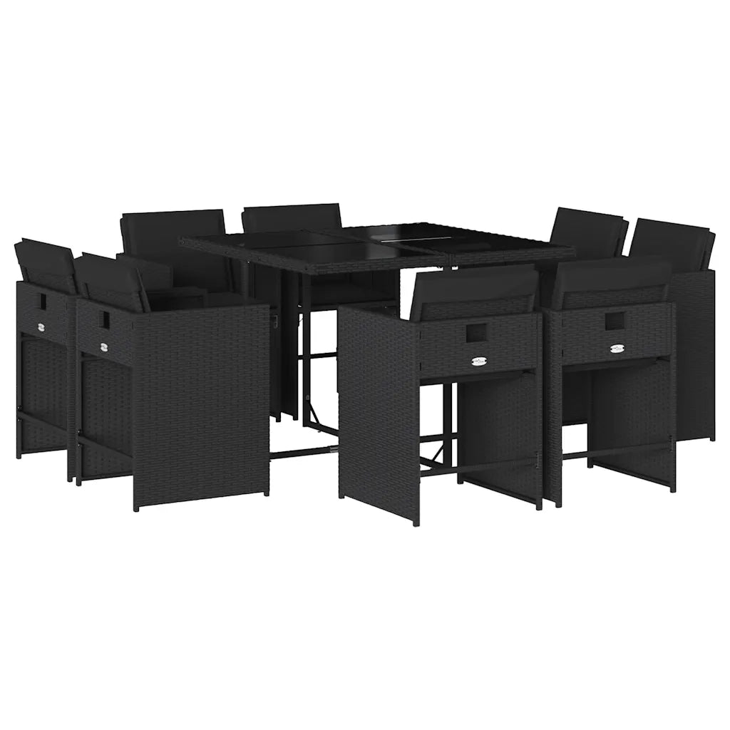 Set da Pranzo da Giardino 9 pz con Cuscini Nero in Polyrattan 3211195