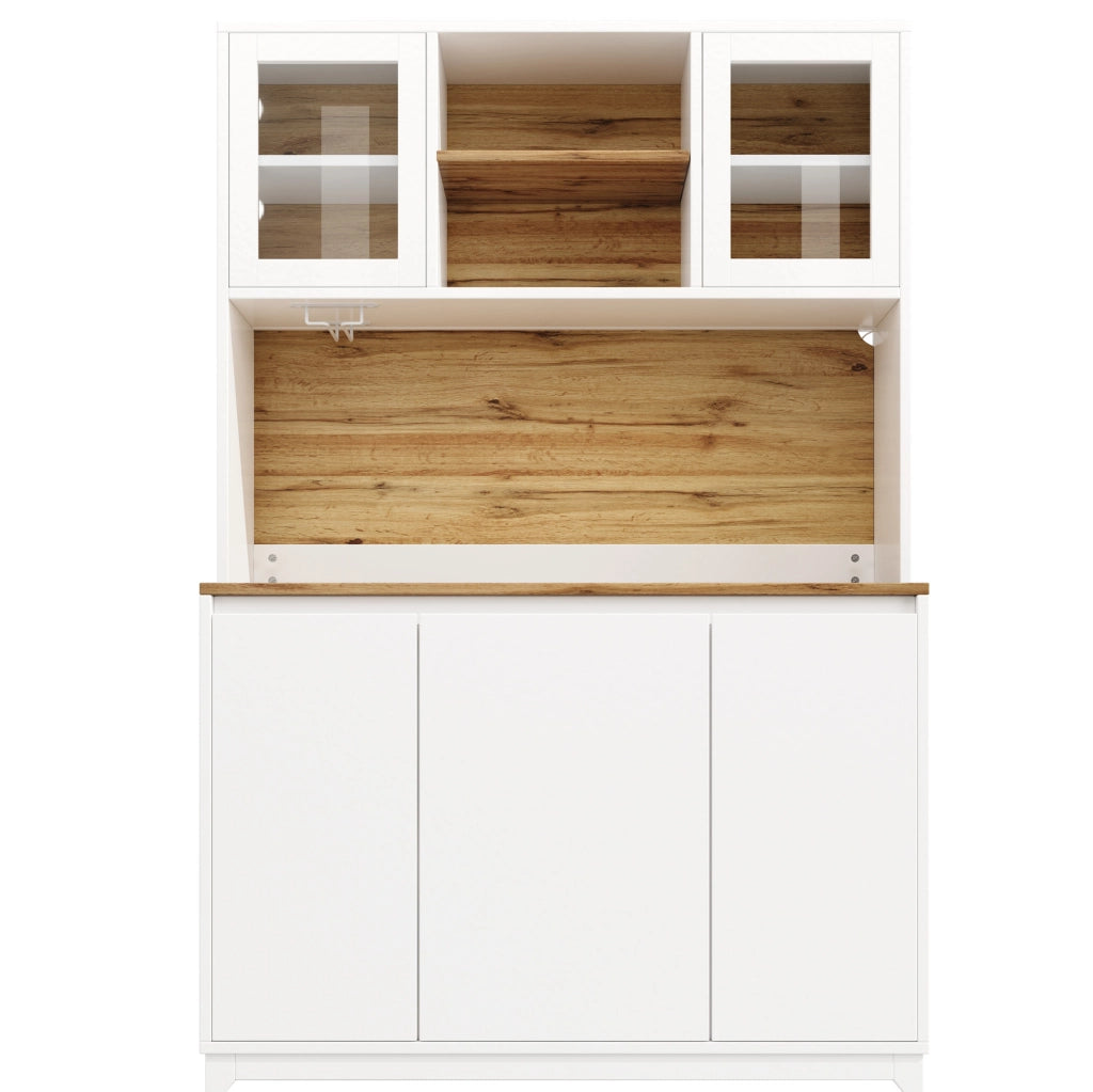 Credenza 120x40x180 cm con LED; ante in acrilico; MDF e metallo; bianco