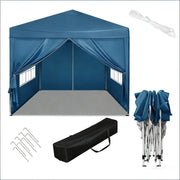 Gazebo da giardino pieghevole regolabile con porte e struttura in metallo per esterno blu 3×3 m