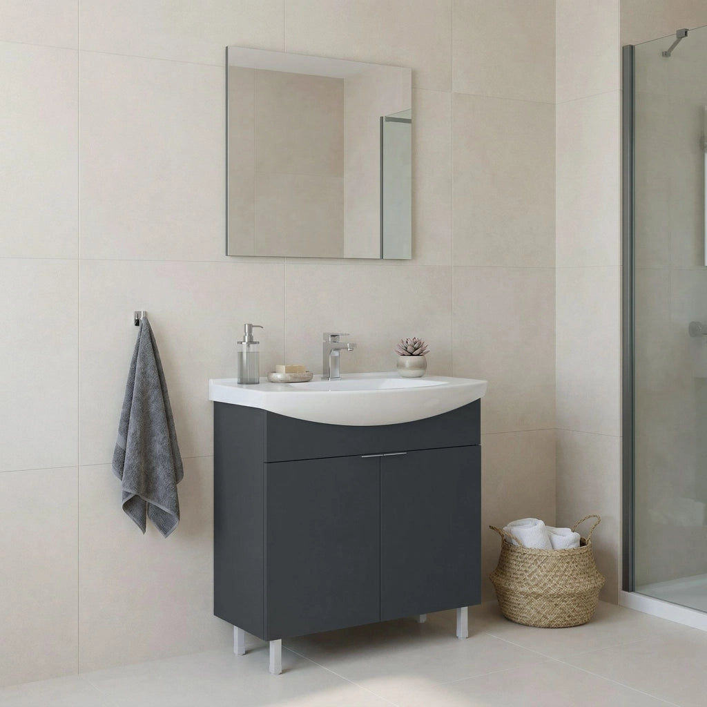 Set mobile lavabo con specchio (2 pezzi) "Purus 80" - 80 x 50 x 83 cm - Antracite opaco