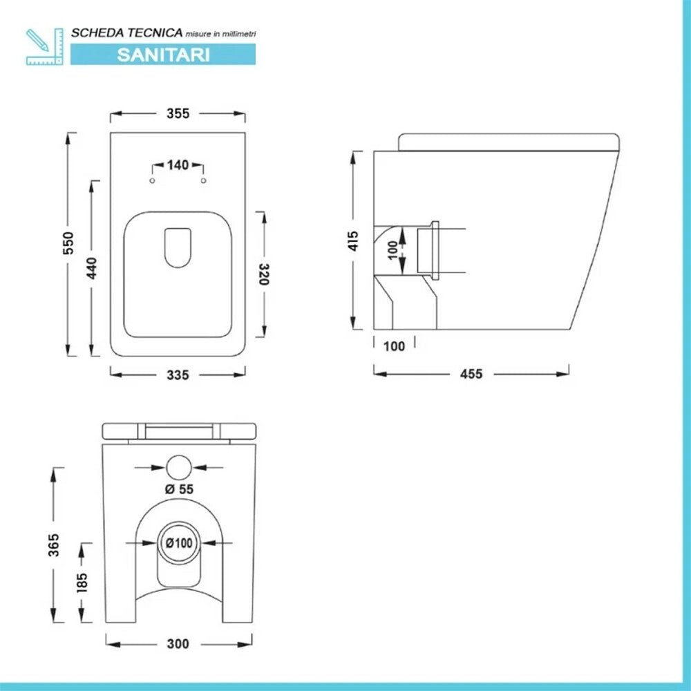 Wc filomuro Rimless serie Malaga in ceramica bianco lucido