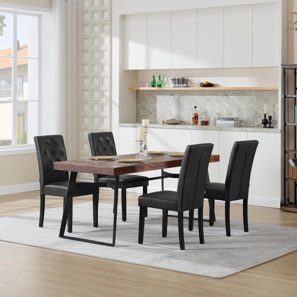 Sedia Sala da Pranzo da 4 Pezzi, Sedie da Cucina con Schienale Alto, Sedia Imbottita per Camera da Letto, Soggiorno, Gambe in Legno e Sedile in Similpelle, Nero, EZS20sz-4