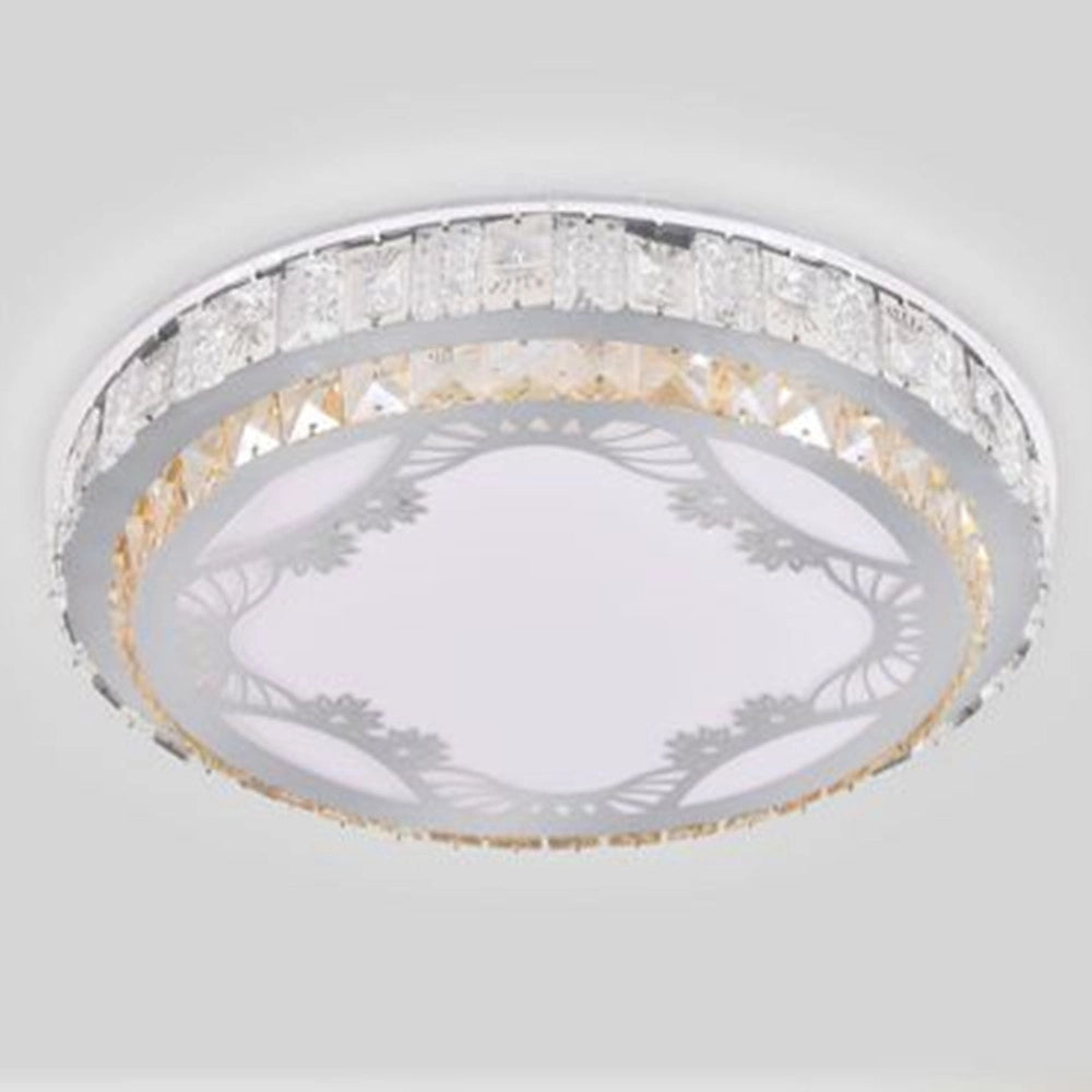 Trade Shop - Plafoniera Soffitto 65w ø50cm Led Tondo A Strati Cristalli Decorato Luce Fredda 63283 -